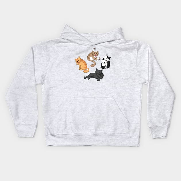 Four Cats Washing Kids Hoodie by Doodlecats 